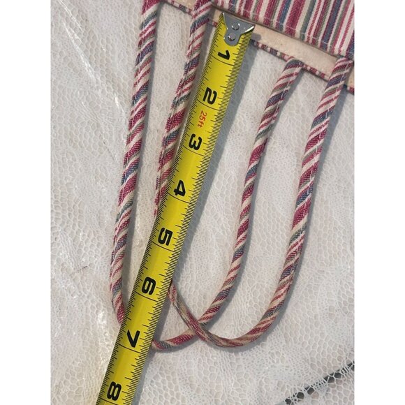 Longaberger Striped Canvas Fabric Tote Floral Basket Embroidery Pocket Church Vt - Picture 8 of 8